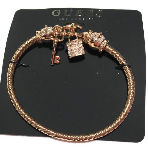 3/$30! 2 GUESS Bracelets Lock & Key Gold Tones - Picture 2 of 8